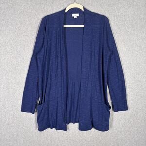 J Jill Linen Cotton Cardigan Sweater Small Thin Sheer Pockets Lounge Long Comfy